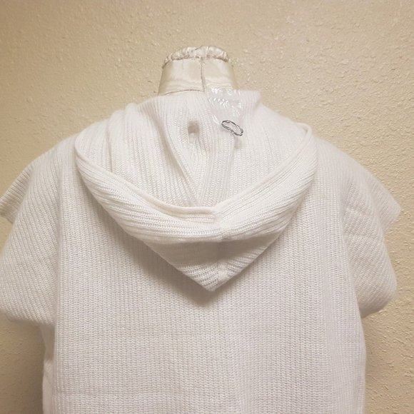 White & Black Cashmere Fringe Hooded Poncho XS/S - Picture 5 of 6